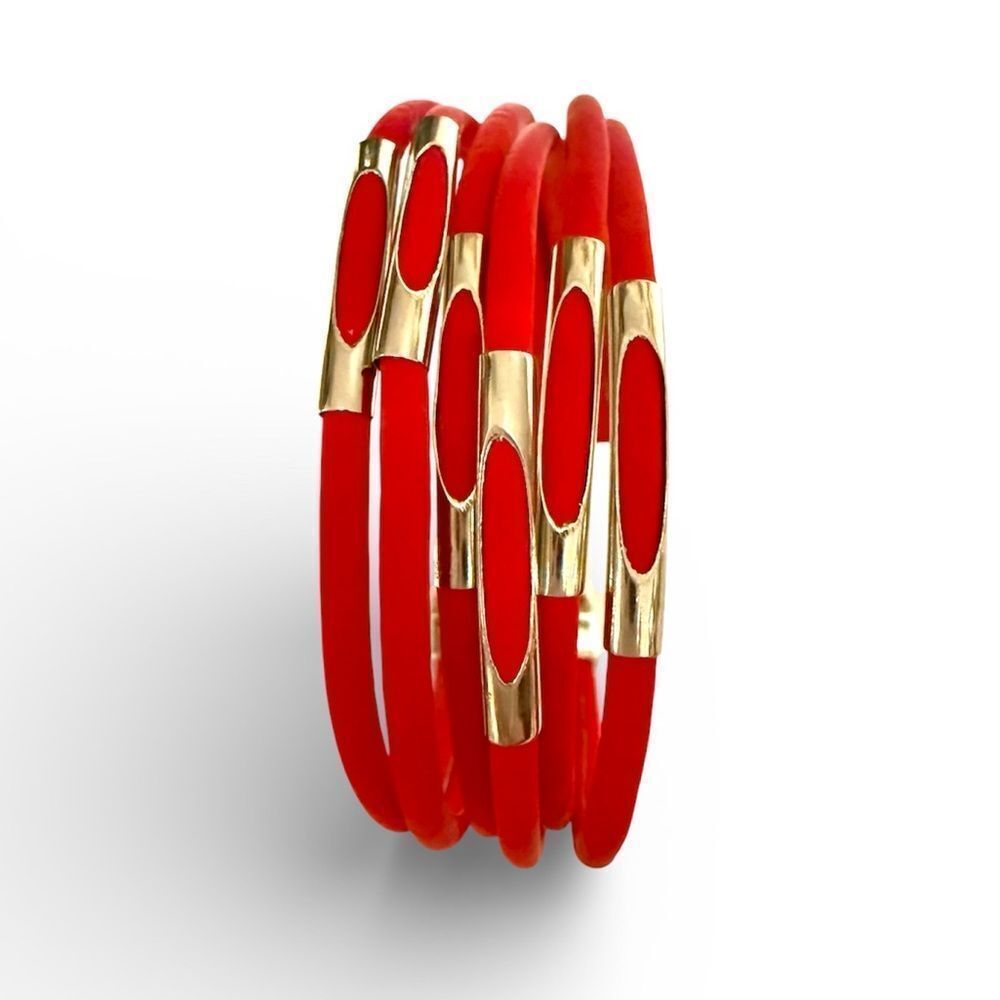 Red Multi-Strand Faux Leather Bracelet – Silver-Tone Accents | Women / Unisex